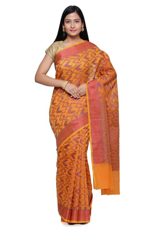 Faishana Presents Women's Orange Art Silk Saree With Blouse Piece