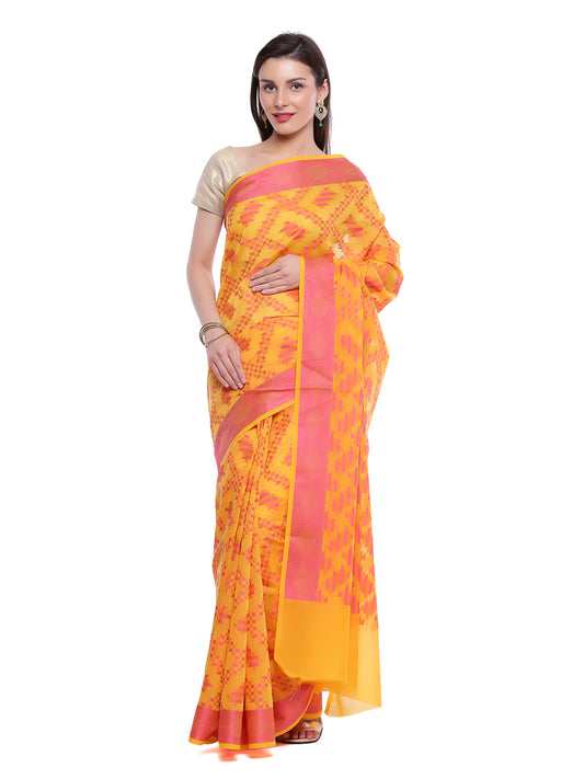 Faishana Presents Women's Yellow Art Silk Saree With Blouse Piece