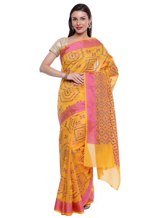 Faishana Presents Women's Yellow Art Silk Saree With Blouse Piece
