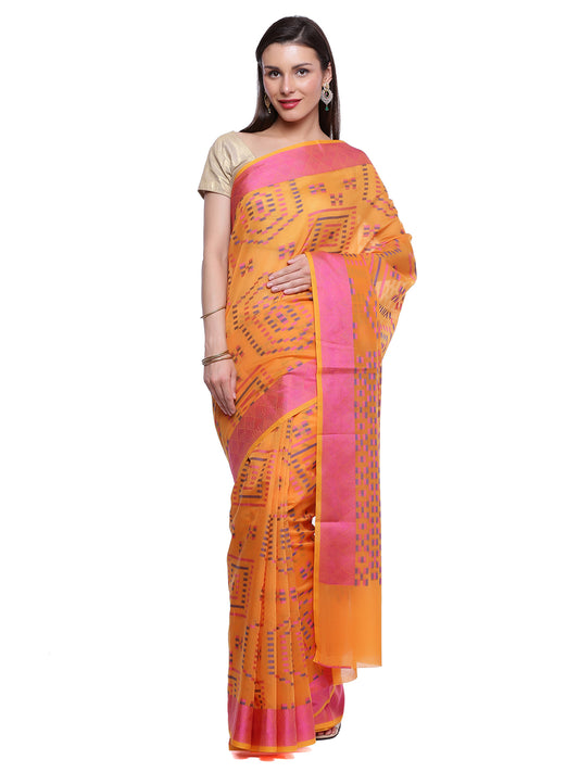 Faishana Presents Women's Orange Art Silk Saree With Blouse Piece