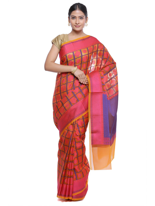 Faishana Presents Women's Orange Art Silk Saree With Blouse Piece
