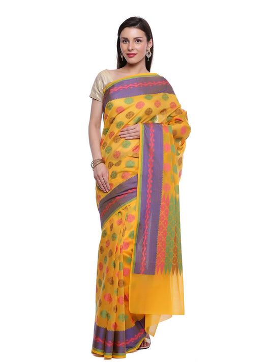 Faishana Presents Women's Orange Art Silk Saree With Blouse Piece