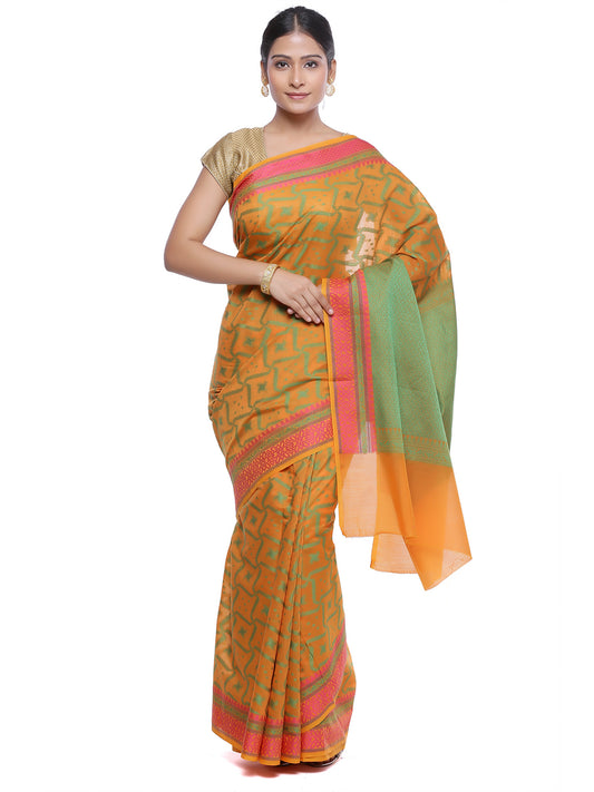 Faishana Presents Women's Orange Art Silk Saree With Blouse Piece