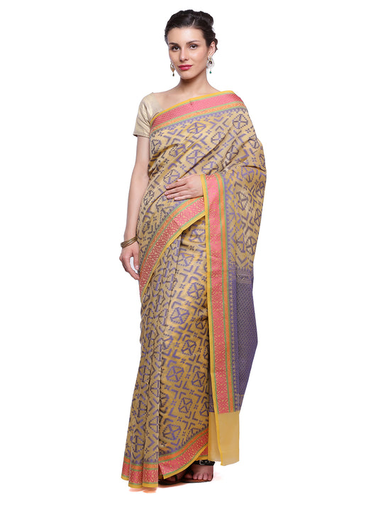Faishana Presents Women's Beige Art Silk Saree With Blouse Piece