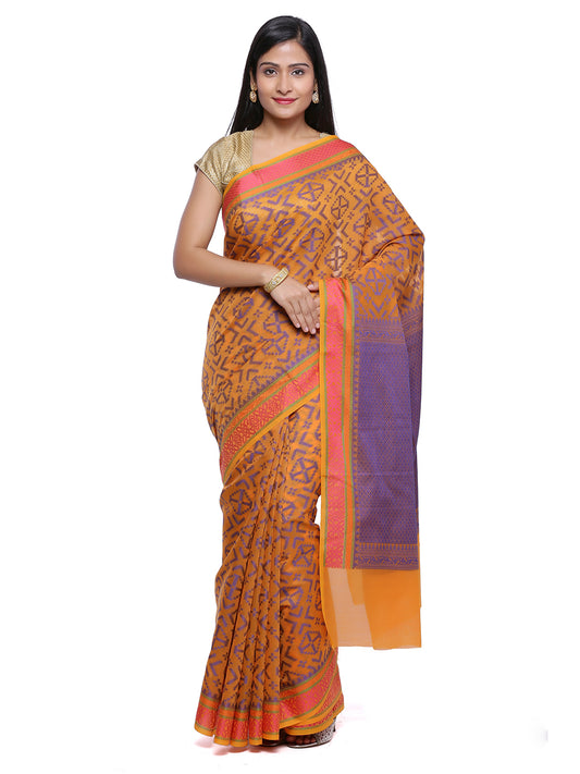 Faishana Presents Women's Orange Art Silk Saree With Blouse Piece