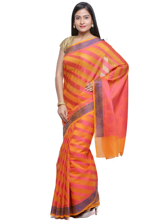 Faishana Presents Women's Orange Art Silk Saree With Blouse Piece