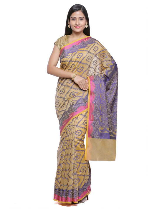 Faishana Presents Women's Cream Art Silk Saree With Blouse Piece