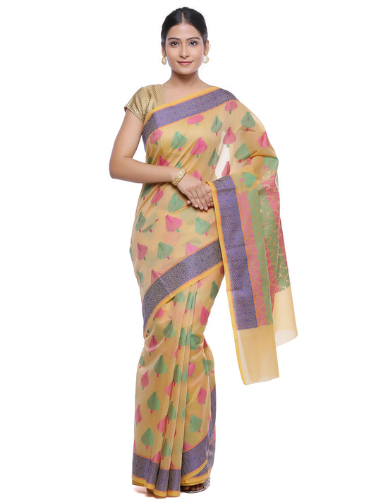 Faishana Presents Women's Light Yellow Art Silk Saree With Blouse Piece