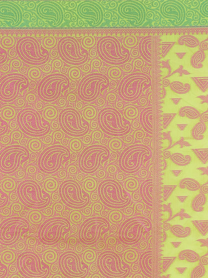Faishana Presents Green Resham Zari Jaal Zari Banarasi Border With Paisley Pink Pallu And Pink Blouse