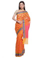 Faishana Presents Orange Floral Resham Zari Booti Contrast Blue Banarasi Border With Pink Banarasi Pallu And Orange Blouse