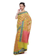 Faishana Presents Green Floral Resham Zari Booti Contrast Blue Banarasi Border With Pink Banarasi Pallu And Green Blouse