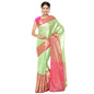 Faishana Presents Presents Green Kanchi Silk Zari Brocade Contrast Zari Brocade Red Pattu Border Banarasi Saree.