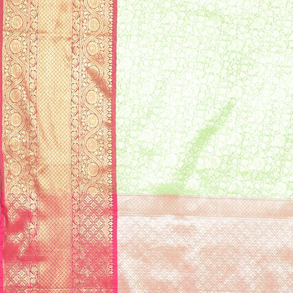 Faishana Presents Presents Green Kanchi Silk Zari Brocade Contrast Zari Brocade Red Pattu Border Banarasi Saree.