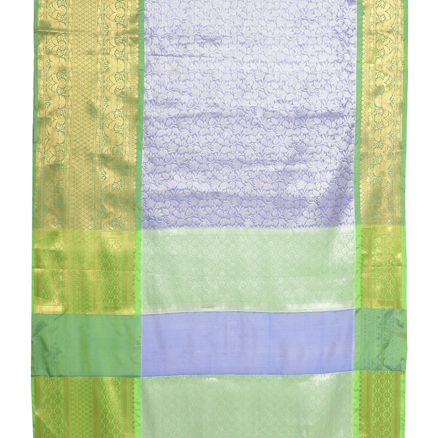 Faishana Presents Presents Navy Blue Zari Patola Contrast Zari Brocade Green Pattu Border Banarasi Saree