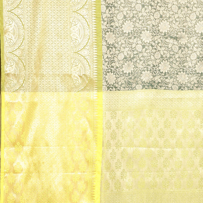 Faishana Presents Presents Bottle Green Zari Patan Patola Contrast Zari Brocade Pistachio Pattu Border Banarasi Saree.