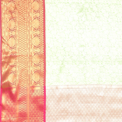 Faishana Presents Presents Green Kanchi Silk Zari Brocade Contrast Zari Brocade Red Pattu Border Banarasi Saree.