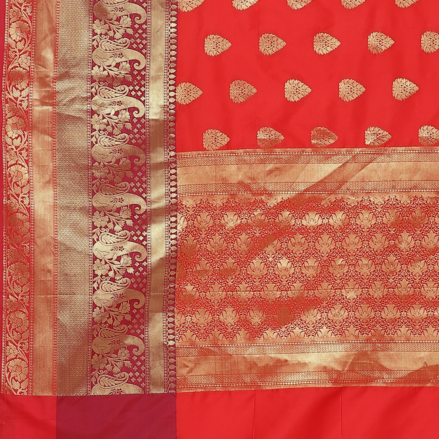 Faishana Presents Red Poly Cotton Zari Boota Skirt Border Banarasi Saree with Blouse Piece