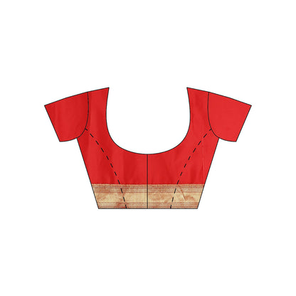 Faishana Presents Red Poly Cotton Zari Boota Skirt Border Banarasi Saree with Blouse Piece
