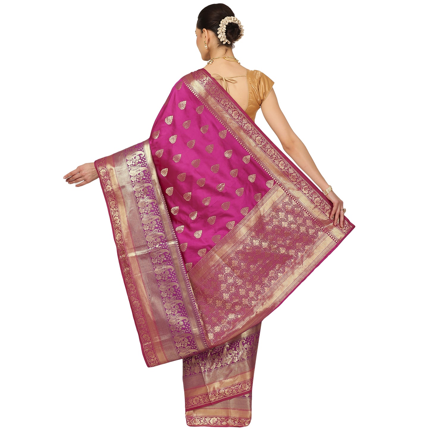 Faishana Presents Magenta Poly Cotton Zari Boota With Skirt Border Banarasi Saree with Blouse Piece