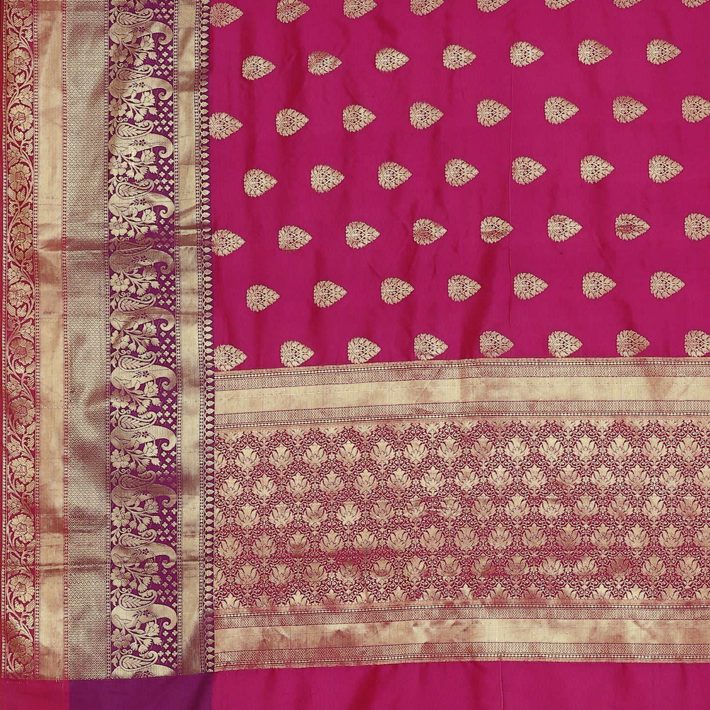 Faishana Presents Magenta Poly Cotton Zari Boota With Skirt Border Banarasi Saree with Blouse Piece