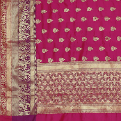 Faishana Presents Magenta Poly Cotton Zari Boota With Skirt Border Banarasi Saree with Blouse Piece