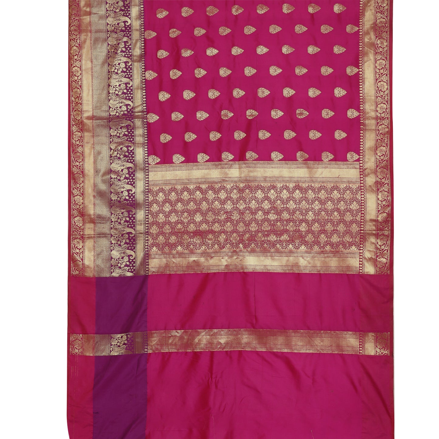 Faishana Presents Magenta Poly Cotton Zari Boota With Skirt Border Banarasi Saree with Blouse Piece