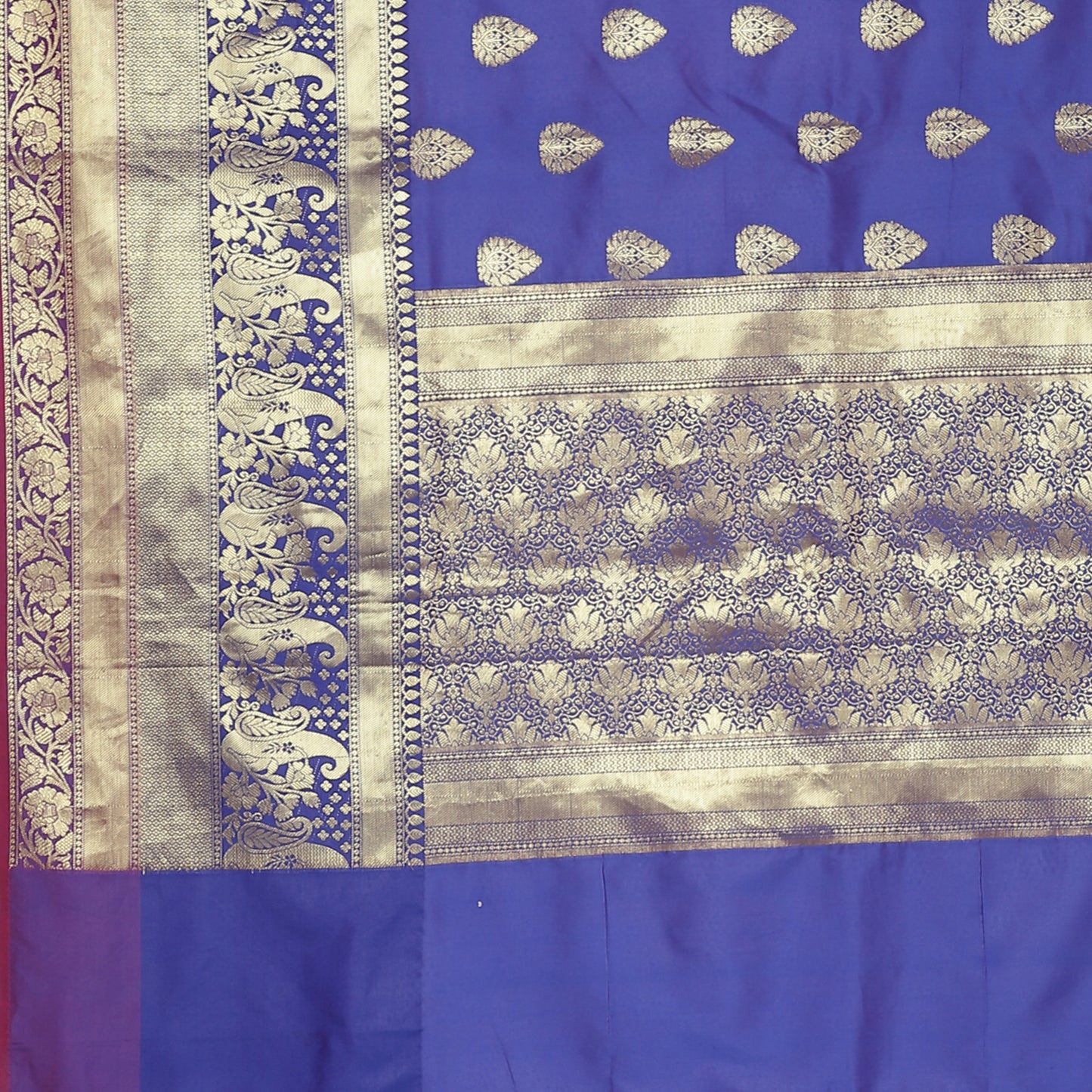 Faishana Presents Royal Blue Poly Cotton Zari Boota Skirt Border Banarasi Saree With Blouse Piece