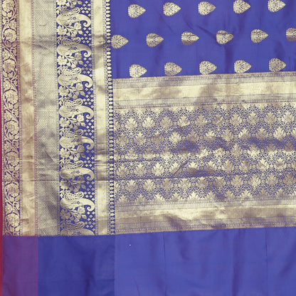 Faishana Presents Royal Blue Poly Cotton Zari Boota Skirt Border Banarasi Saree With Blouse Piece