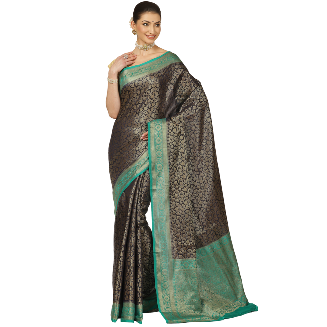 Black Cotton Blend Banarasi Sarees For Women GECT23