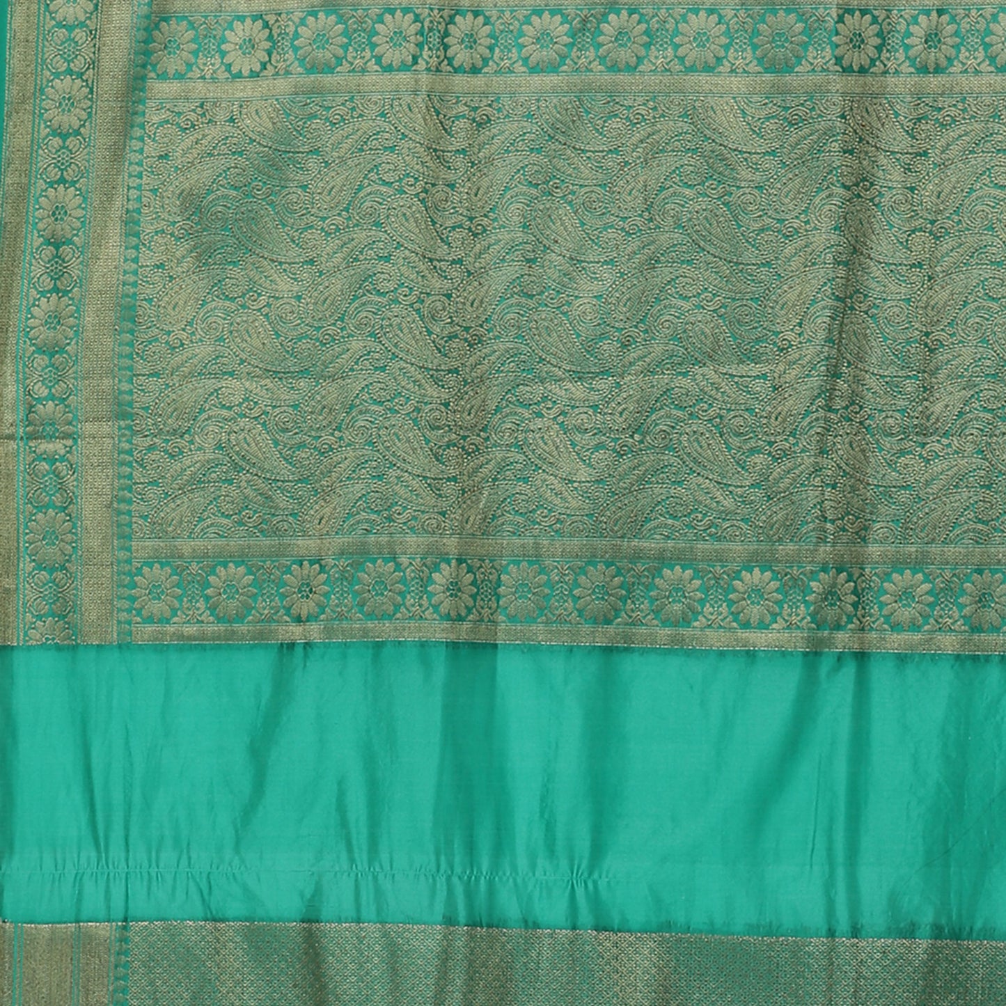 Faishana Presents Black Katan Zari Brocade Saree With Kadiyal Contrast Seagreen Border Banarasi Saree