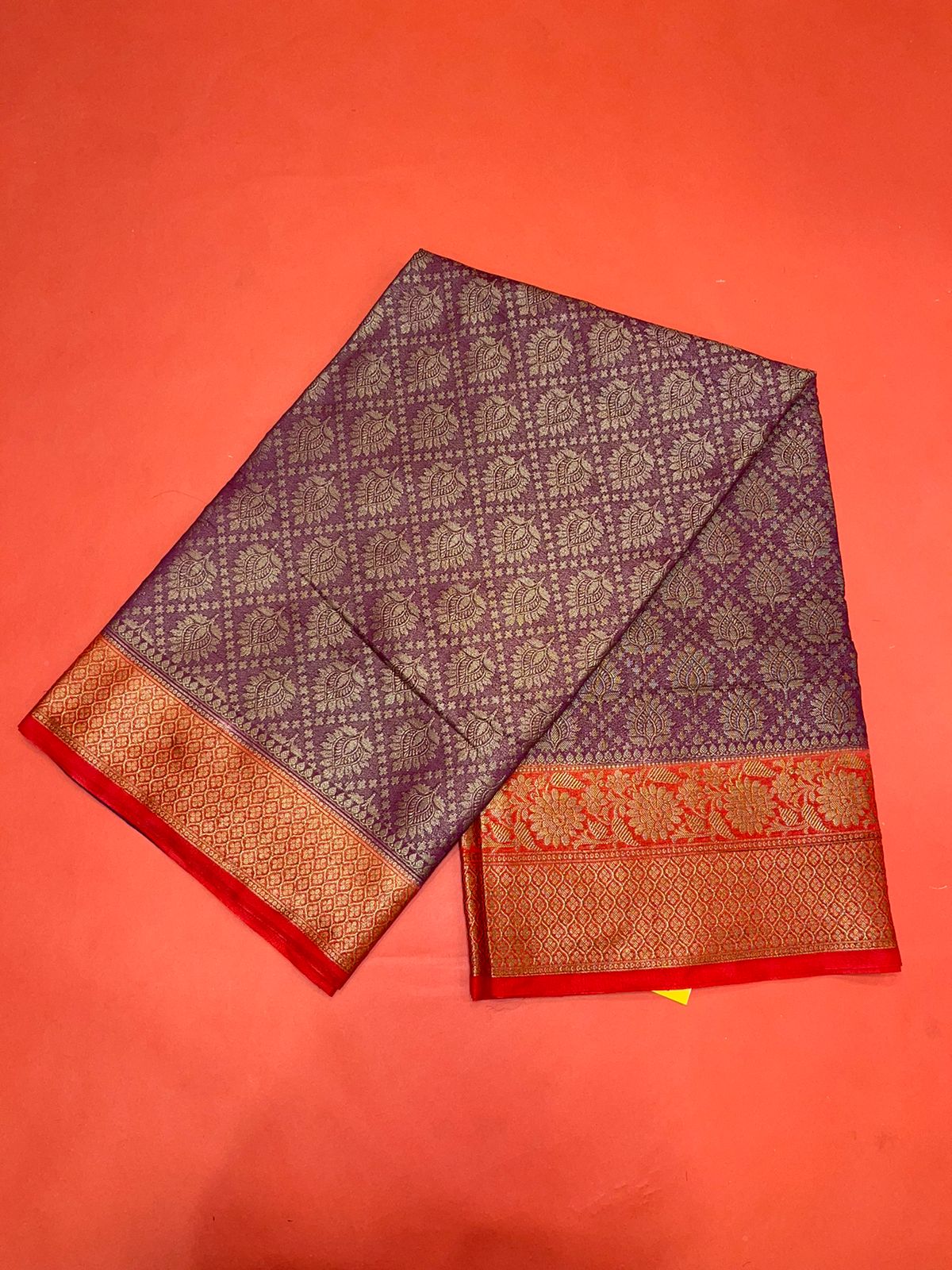 Faishana Presents Brown Katan Zari Brocade Saree With Kadiyal Contrast Red Border Banarasi Saree