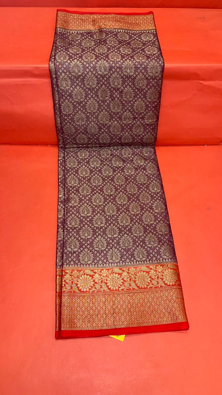 Faishana Presents Brown Katan Zari Brocade Saree With Kadiyal Contrast Red Border Banarasi Saree