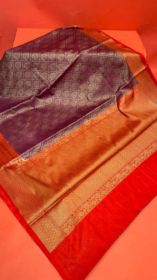 Brown Cotton Blend Banarasi Sarees For Women GECT25