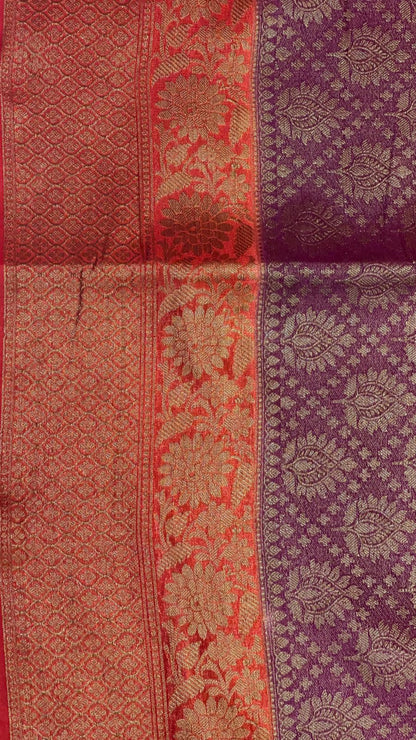 Brown Cotton Blend Banarasi Sarees For Women GECT25