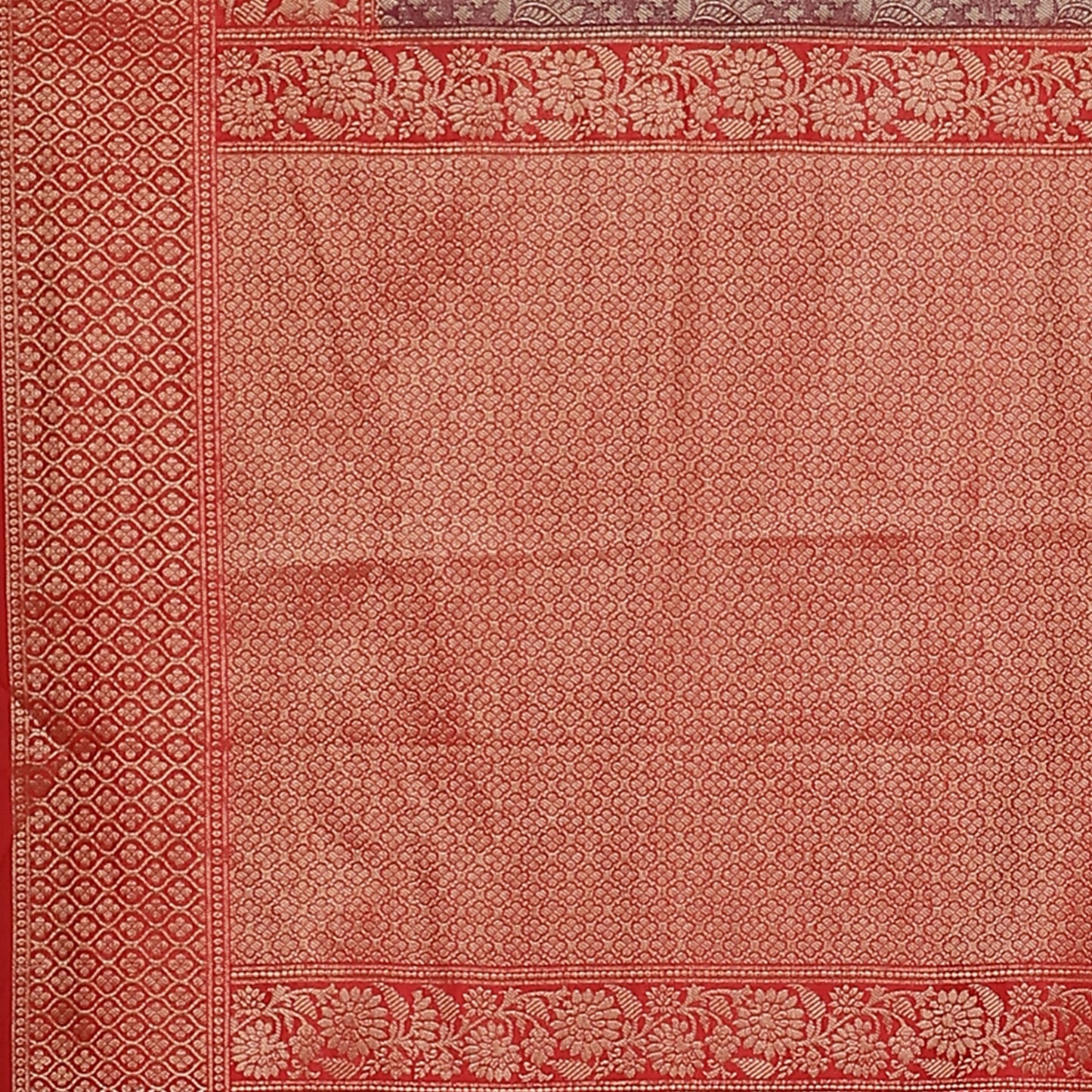 Faishana Presents Brown Katan Zari Brocade Saree With Kadiyal Contrast Red Border Banarasi Saree