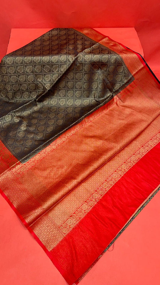 Black Cotton Blend Banarasi Sarees For Women GECT26