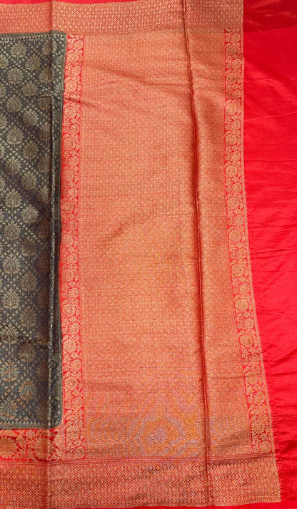 Black Cotton Blend Banarasi Sarees For Women GECT26