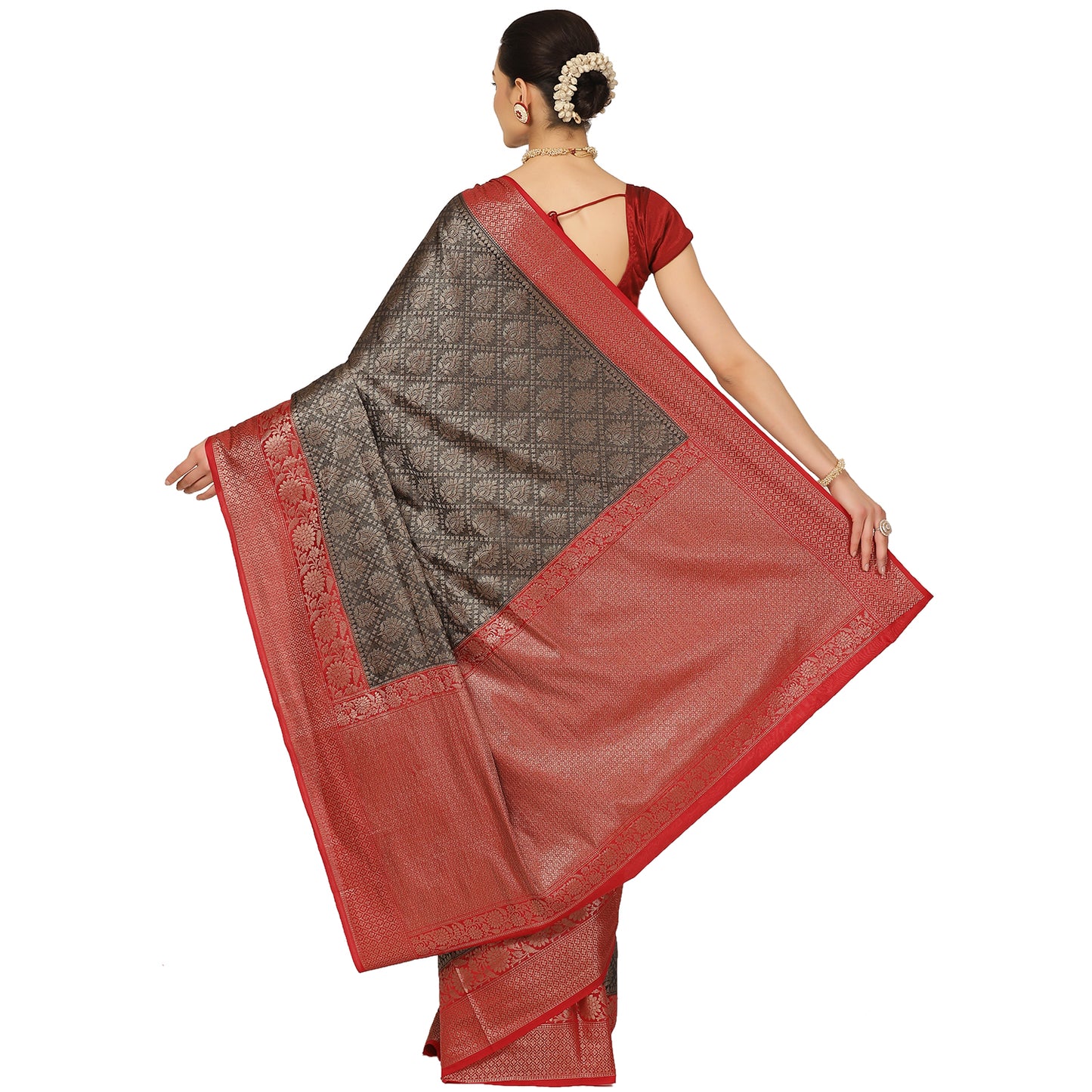 Black Cotton Blend Banarasi Sarees For Women GECT26