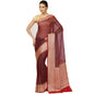 Faishana Presents Brown Organza Zari Check With Skirt Tilfi Kadiyal Contrast Border Banarasi Saree
