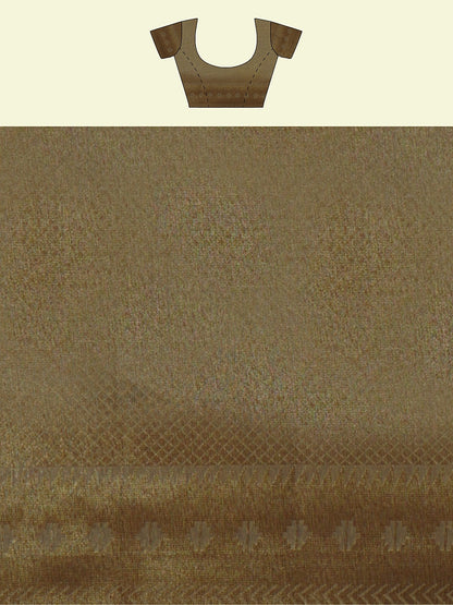 Faishana Presents Presents Beige Cotton Geometric  Checked Banarasi Zari Border Saree