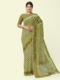 Faishana Presents Presents Green Cotton Geometric  Checked Banarasi Zari Border Saree