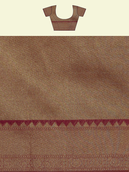 Faishana Presents Presents Off White Cotton Floral Jaal Pattern Banarasi Pink Border Saree