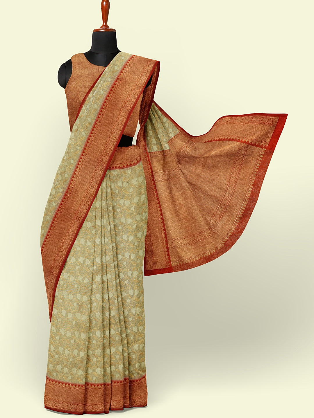 Faishana Presents Presents Off White Cotton Floral Jaal Pattern Banarasi Black Border Saree