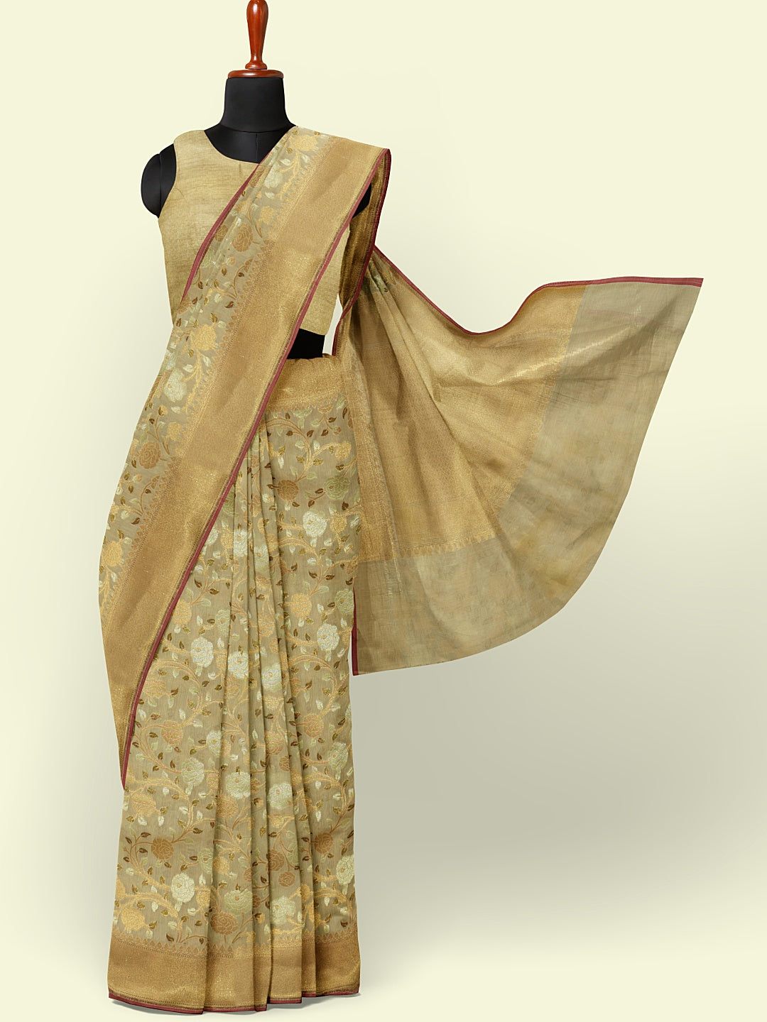 Faishana Presents Presents Beige Cotton Alfi Jaal Pattern Banarasi Beige Border Saree