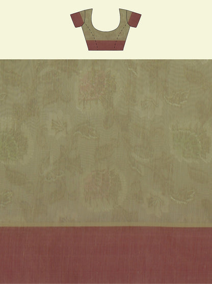 Faishana Presents Presents Beige Cotton Tilfi Meena Jaal With Beige Border Banarasi Saree