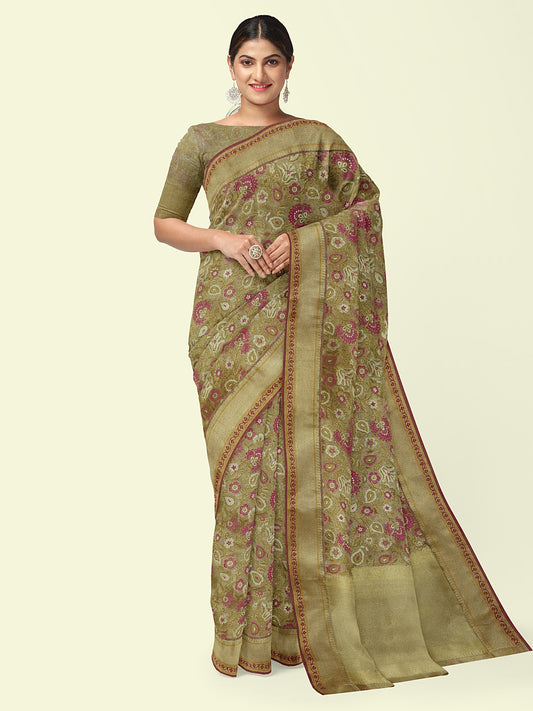 Faishana Presents Presents Beige Cotton Paithani Meena Jaal With Beige Border Banarasi Saree
