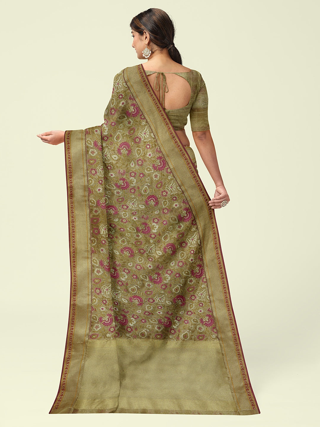 Faishana Presents Presents Beige Cotton Paithani Meena Jaal With Beige Border Banarasi Saree