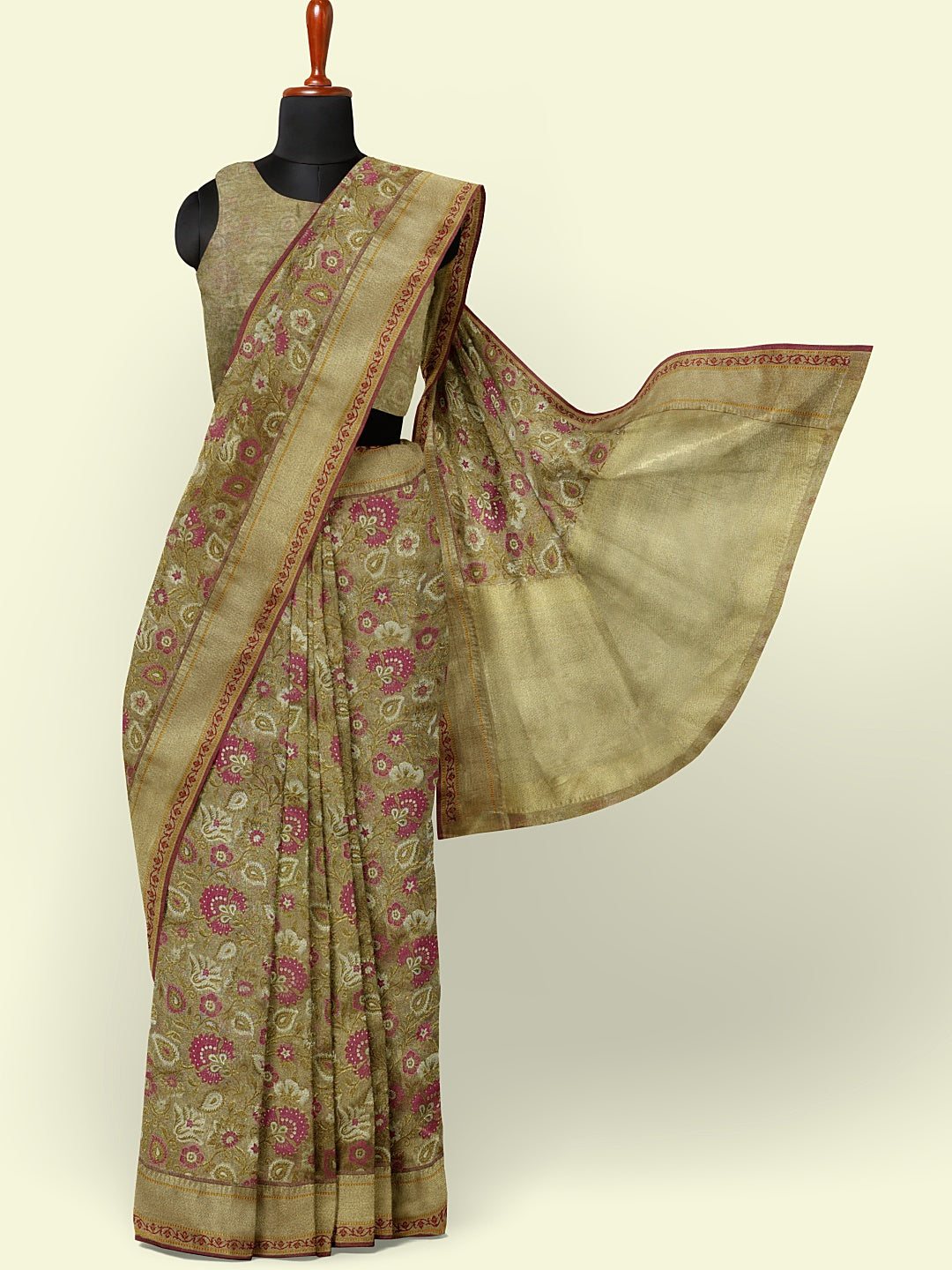 Faishana Presents Presents Beige Cotton Paithani Meena Jaal With Beige Border Banarasi Saree