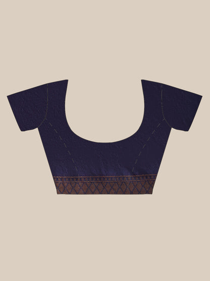 Faishana Presents Handwoven Red Dupion Silk Jaal Skirt Border With Navy Blue Blouse Banarasi Saree