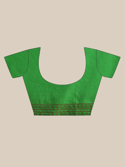 Faishana Presents Handwoven Red Dupion Silk Jaal Skirt Border With Green Blouse Banarasi Saree